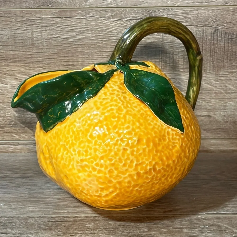 Orange Shaped Pitcher Decorative Water Pitcher Ceramic Glazed‎ Inside Vintage